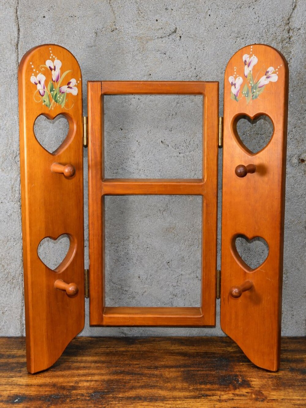 Vintage Wooden Heart Wall Shelf Organizer Floral Folding Country Cottage DecorC